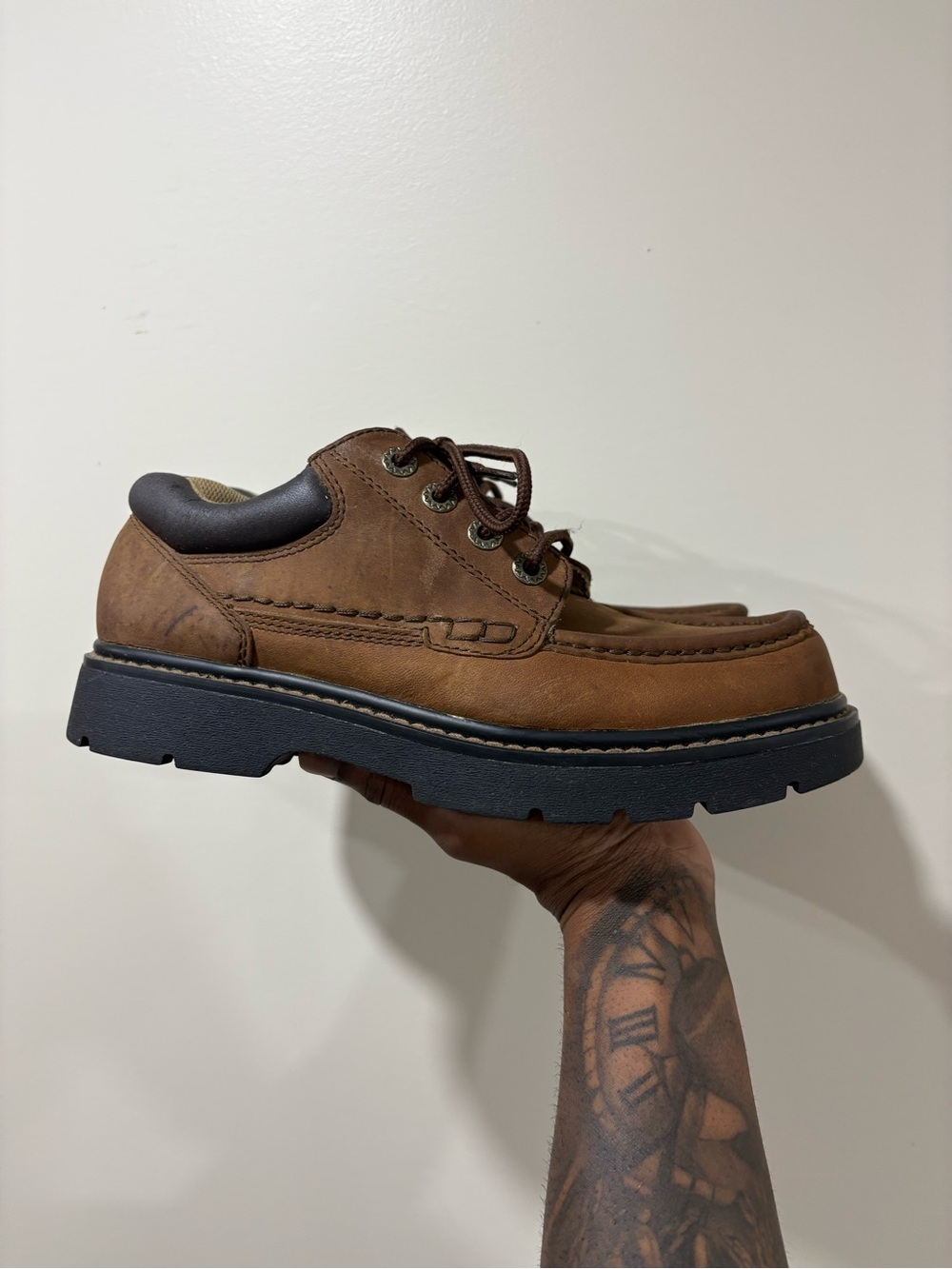 Vintage Leather Moc Toe Chunky Shoes